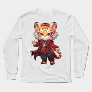 Cartoon Bengal Tiger in Dracula Costume Long Sleeve T-Shirt